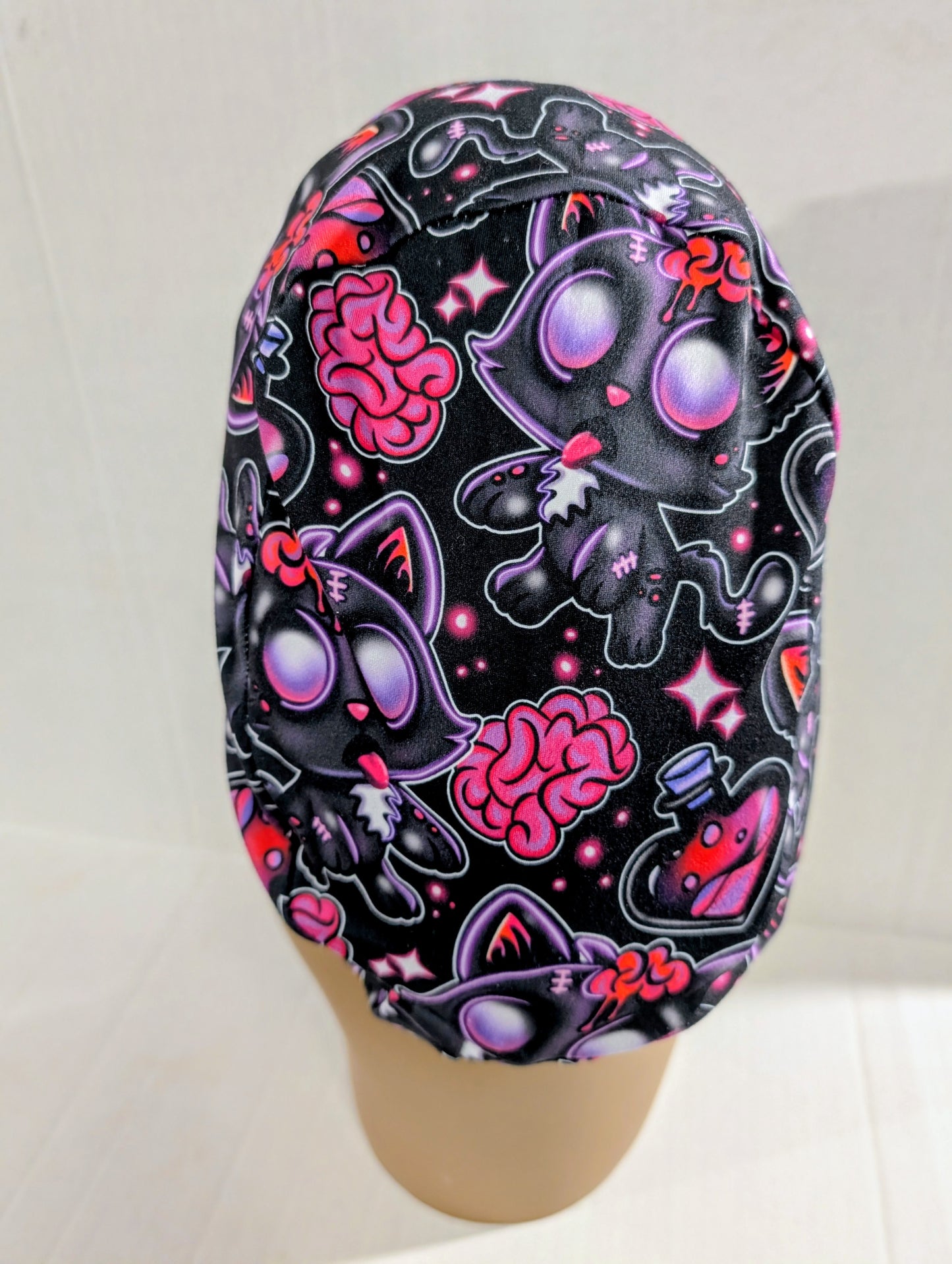 Scrub Cap, Surgical Hat, Euro Style Scrub Cap, Chemo Hat, Stretchy, Adjustable, Halloween, Cats, Zombie