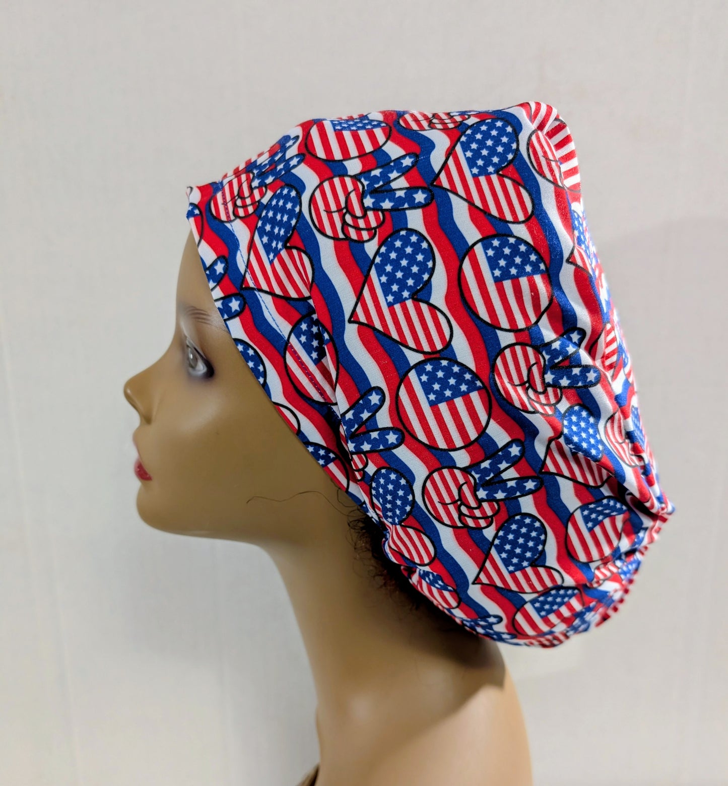 Scrub Cap, Surgical Hat, Euro Style Scrub Cap, Chemo Hat, USA, Patriotic, 4th of July