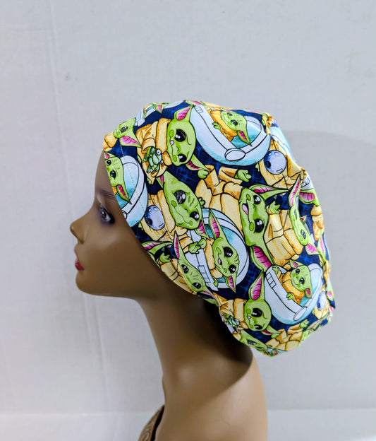Scrub Cap, Surgical Hat, Euro Style Scrub Cap, Chemo Hat, Stretchy, Hat, Grogu