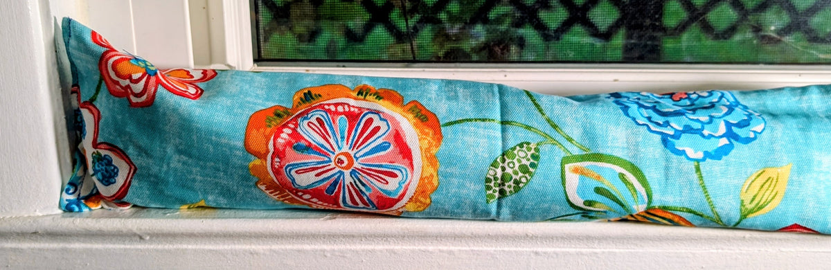 Door Draft Stopper, Cedar Filled, Draft Stopper, Window Draft Stopper, Teal, Flowers