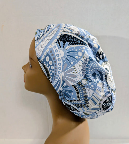 Scrub Cap, Surgical Hat, Euro Style Scrub Cap, Chemo Hat, Semi-Stretchy, Adjustable, Paisley