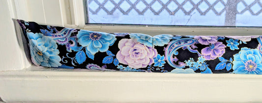 Door Draft Stopper, Cedar Filled, Window Draft Stopper, Paisley, Floral, Blue