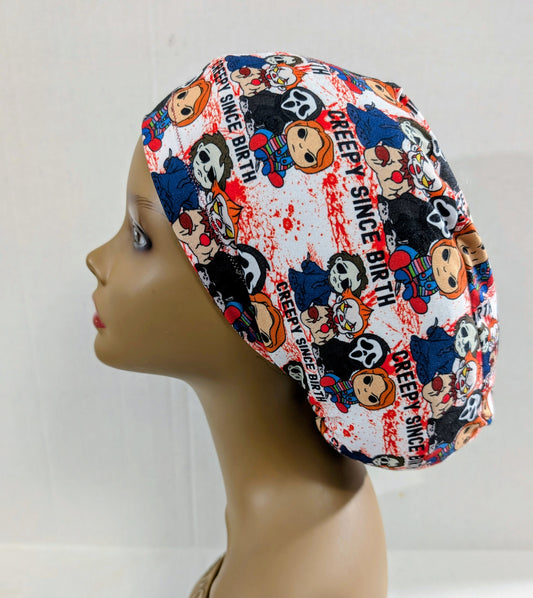Horror, European Style Scrub Cap, Scrub Cap, Chemo Hat, Stretchy