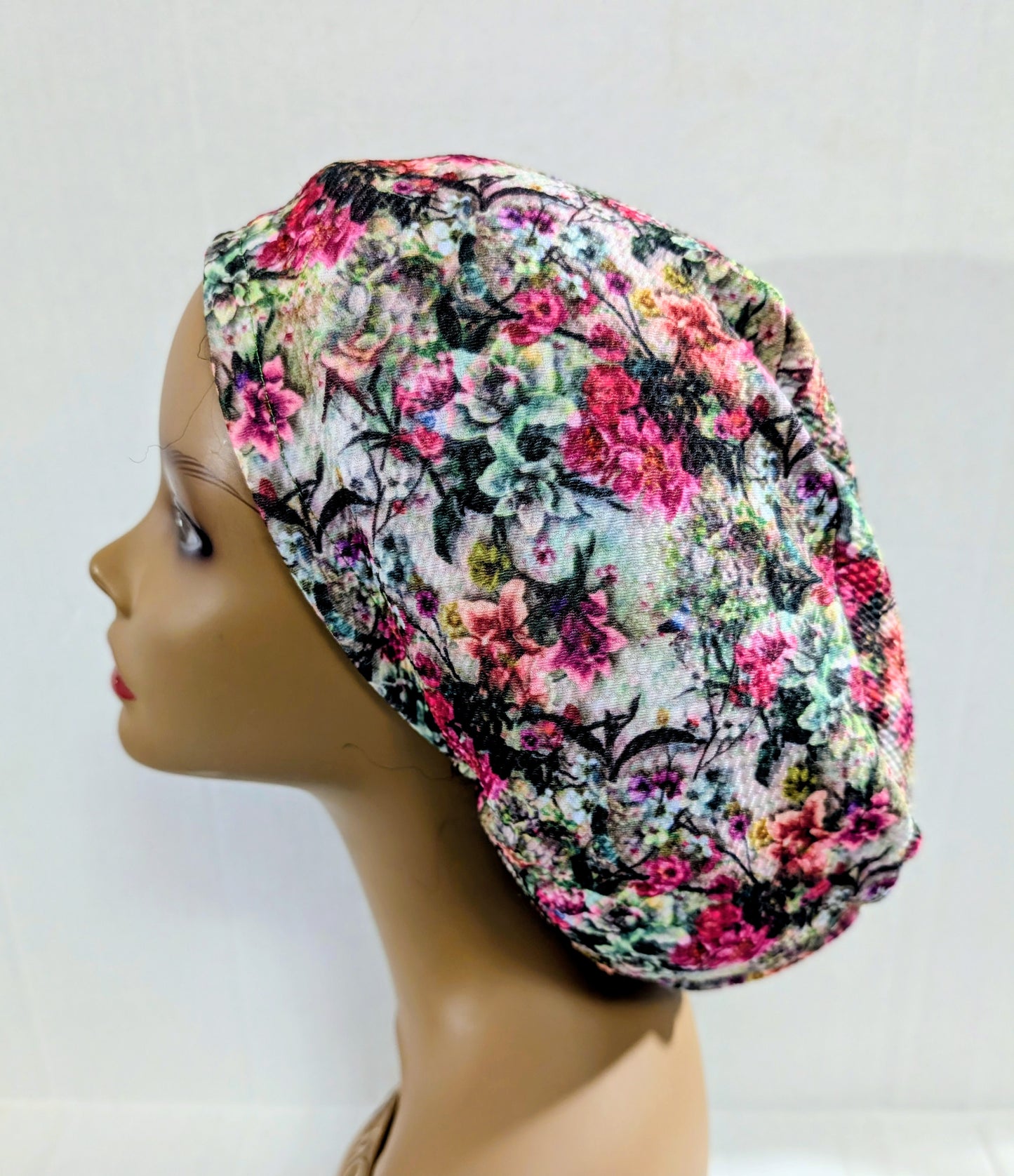 Scrub Cap, Surgical Hat, Euro Style Scrub Cap, Chemo Hat, Stretchy,Flowers