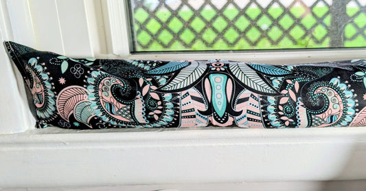 Door Draft Stopper, Cedar Filled, Draft Stopper, Window Draft Stopper, Paisley, Dark Green