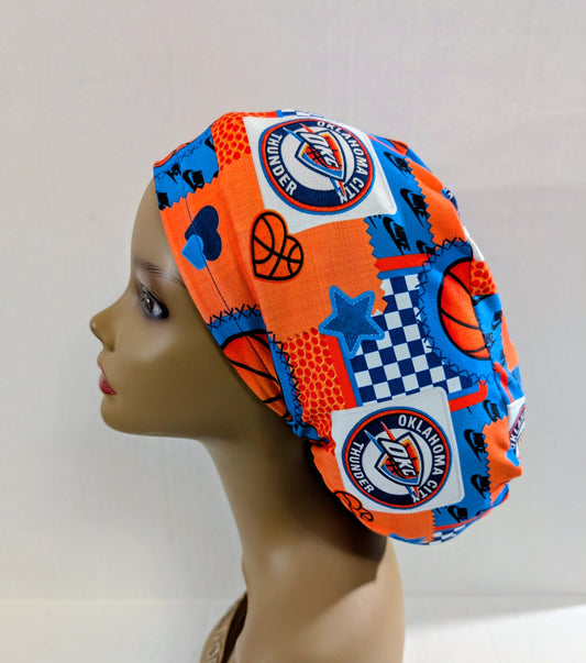 Basketball, Thunder, Scrub Cap, Surgical Hat, Euro Scrub Cap, European, Chemo Hat
