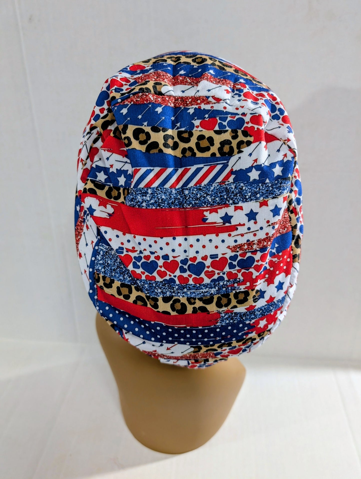 Scrub Cap, Surgical Hat, Euro Style Scrub Cap, Chemo Hat, USA, Patriotic, Leopard Print, 4th of July