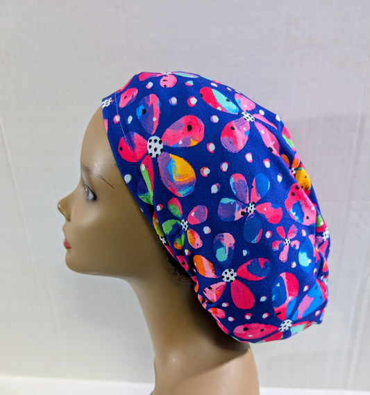 Scrub Cap, Surgical Hat, Euro Style Scrub Cap, Chemo Hat, Stretchy,Flowers