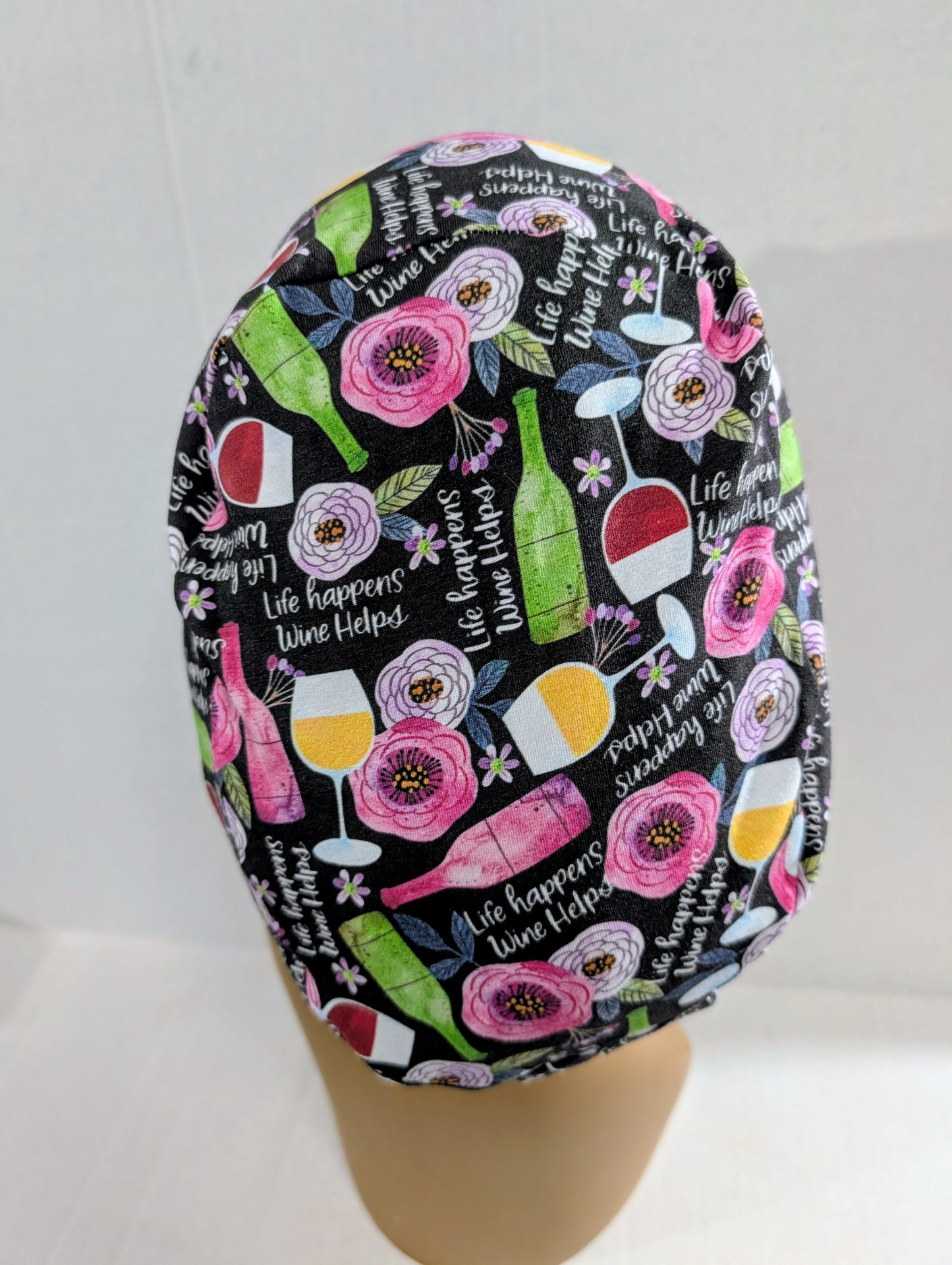 Scrub Cap, Surgical Hat, Euro Style Scrub Cap, Chemo Hat, Stretchy, Hat, Adjustable, Wine, Life Happens