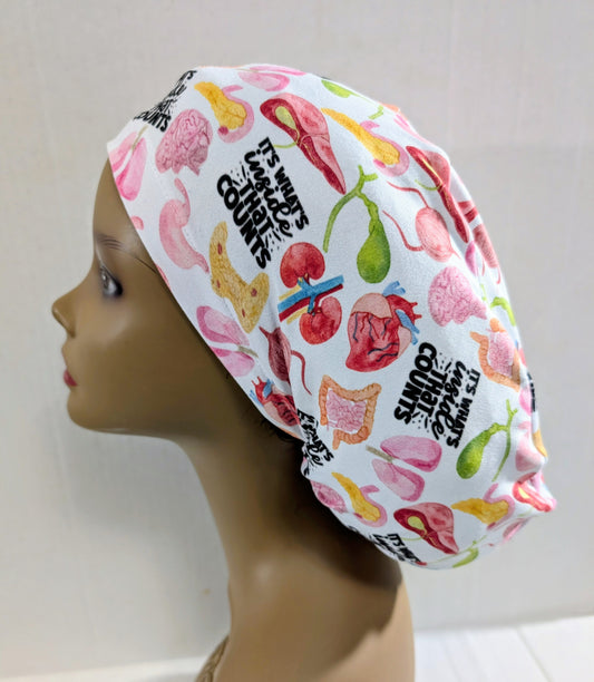 Scrub Cap, Surgical Hat, Euro Scrub Cap, European, Stretchy, Organs