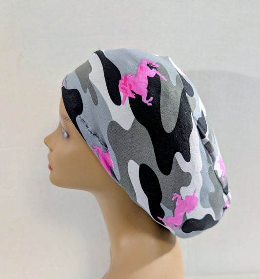Scrub Cap, Surgical Hat, Euro Style Scrub Cap, Chemo Hat, Stretchy, Adjustable, Camo, Unicorns