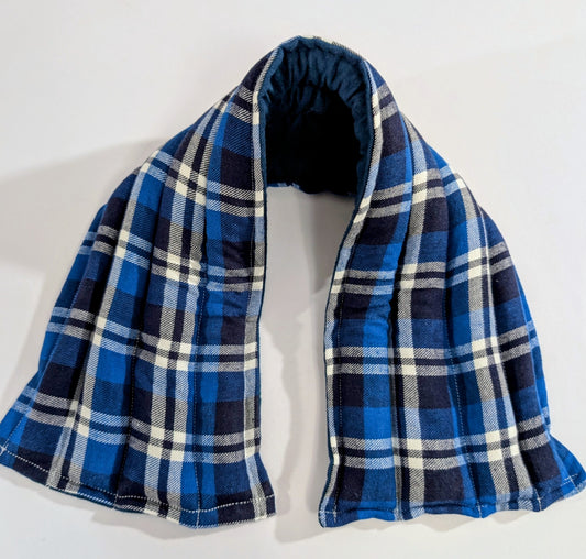 Rice flax seed therapeutic  heating/cooling neck wrap, rice bag, blue, Plaid