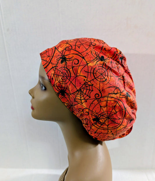 Scrub Cap, Surgical Hat, Euro Style Scrub Cap, Chemo Hat, Halloween, Spiderwebs