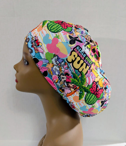 Scrub Cap, Surgical Hat, Euro Style Scrub Cap, Chemo Hat, Stretchy, Hat, Summer, Watermelon, Mouse