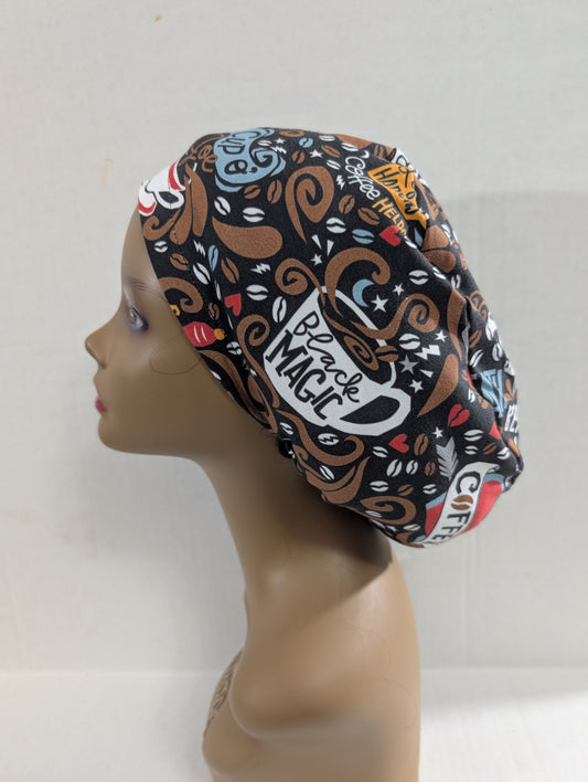 Coffee, European Style Scrub Cap, Scrub Cap, Chemo Hat, Stretchy
